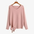 thumbnail image 2 of BXINGOHAI Sweaters for Women Solid V-Neck Sweater With Loose Drawstring Pullover Casual Knitted Sweater 2024 New Product Today Pink,Free Size, 2 of 6
