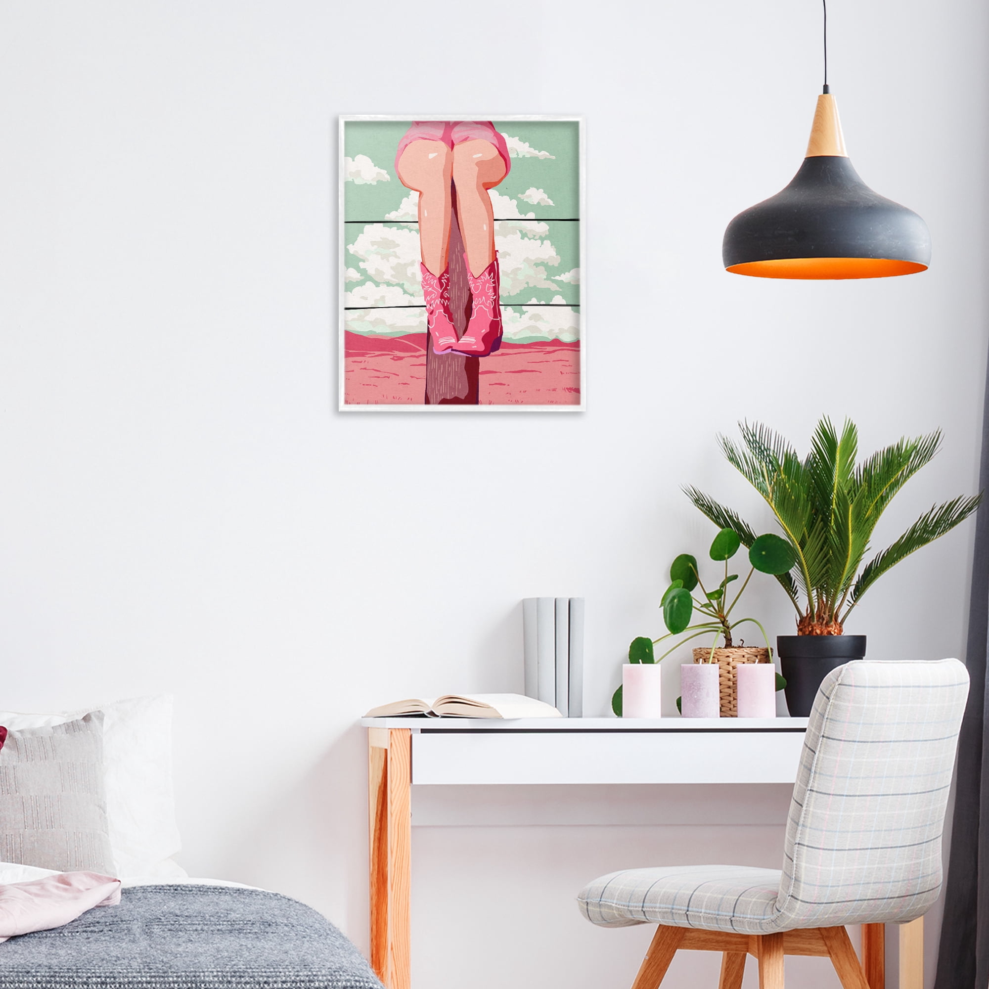 Stupell Industries Cowgirl on Fence Post White Framed Giclee Art, design by Ziwei Li