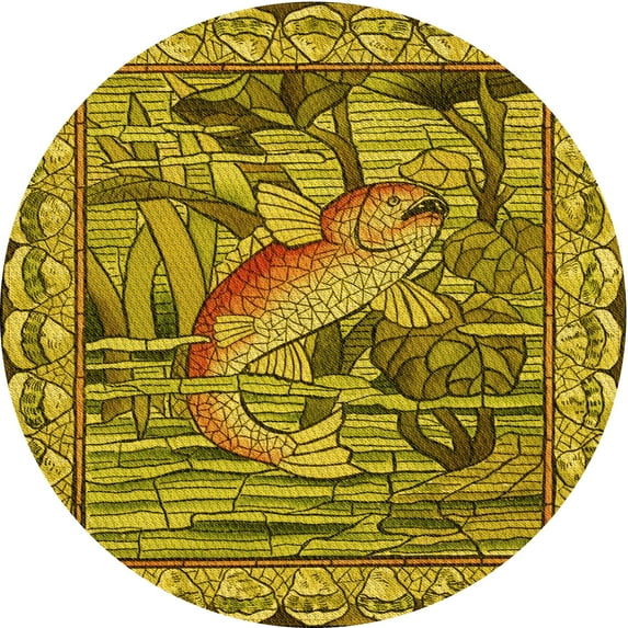 Ahgly Company Indoor Round Patterned Dark Bronze Brown Area Rugs, 7' Round