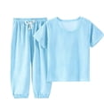 thumbnail image 2 of SGFCWSX Girls Clothing Sets Ribbed Knit Short Sleeve Long Pants 2 Piece Casual Outfit for Kids Light Blue Size 2-3 Years, 2 of 6