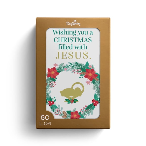 DaySpring Christmas Boxed Cards and Envelopes Assorted Wishing You a Christmas Filled With Jesus 60 Count