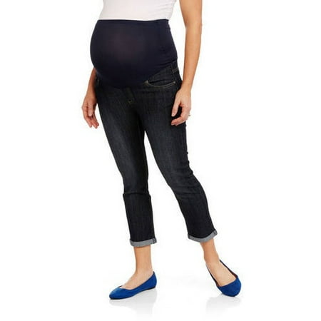 Maternity Over Belly Cotton Denim 5 Pocket Roll Cuff Denim Capri