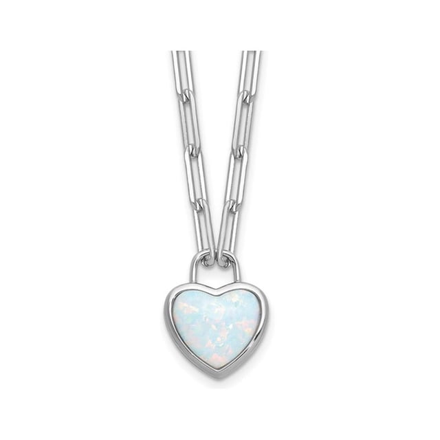 Lab Created Opal Heart Paperclip Pendant Necklace in Sterling Silver with Chain