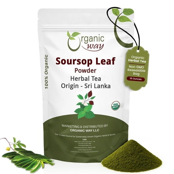 Organic Way Soursop Leaf Coarse Powder - Herbal Tea | Organic, Vegan, Non GMO & Gluten Free | Resealable Bag, USDA & Kosher Certified | 100% Raw from Sri Lanka (16 Oz)