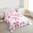 thumbnail image 3 of Manfei Princess Pink Ribbon Queen Comforter Set for Kids, Chic Fashion Ribbon Bedding Sets, Cartoon Bow Theme Reversible Bedding Comforter Set, Ultra Soft Bedroom Decor, 3pcs, 3 of 8