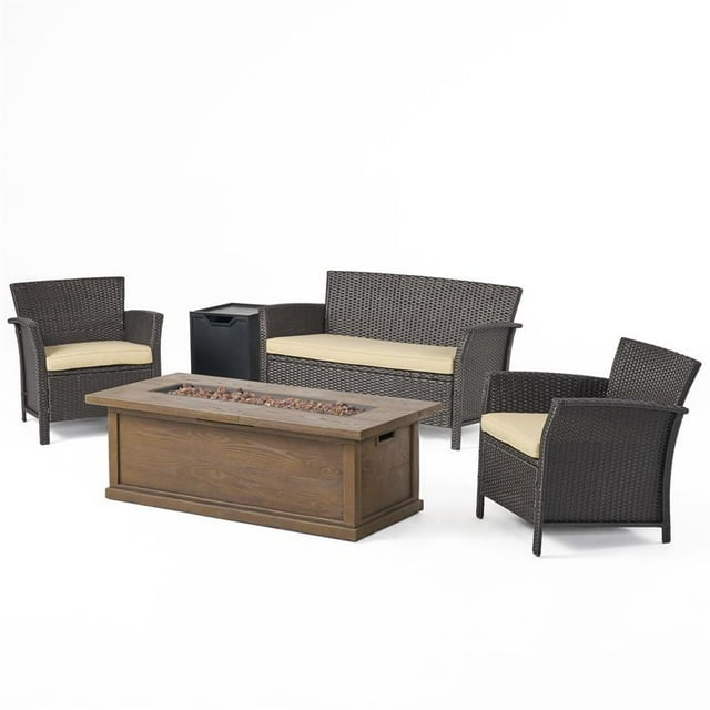 Noble House Ensemble de Conversation Extérieur 4 Places avec Foyer Marron