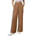thumbnail image 4 of Uvplove Womens High Waisted Wide Leg Cargo Pants Baggy Casual Work Trousers with 4 Pockets,Khaki,S, 4 of 9