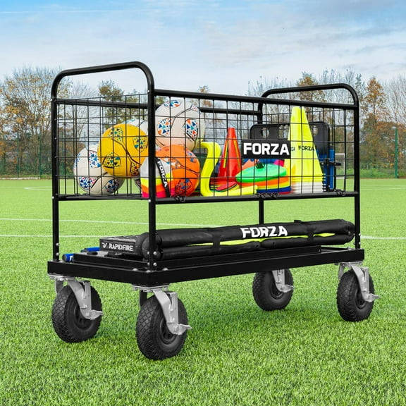 FORZA 360 Sports Equipment Storage Trolley – Heavy-Duty Steel Cart with PU Wheels | Two Shelves for Balls & Training Gear | Portable Indoor & Outdoor Sports Storage