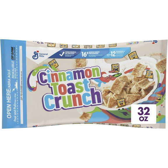 Cinnamon Toast Crunch Breakfast Cereal, Crispy Cinnamon Cereal, Value Bag, 32 oz (Pack of 2).