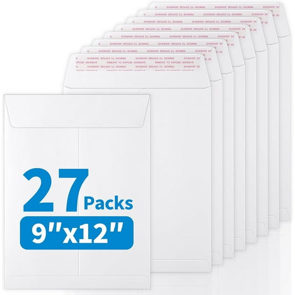 27 Pack Catalog Envelopes Self Seal, 9 x 12 Inches Catalog Mailing Envelopes,White Manila Envelopes for Mailing, Organize, Storage, Home, Office