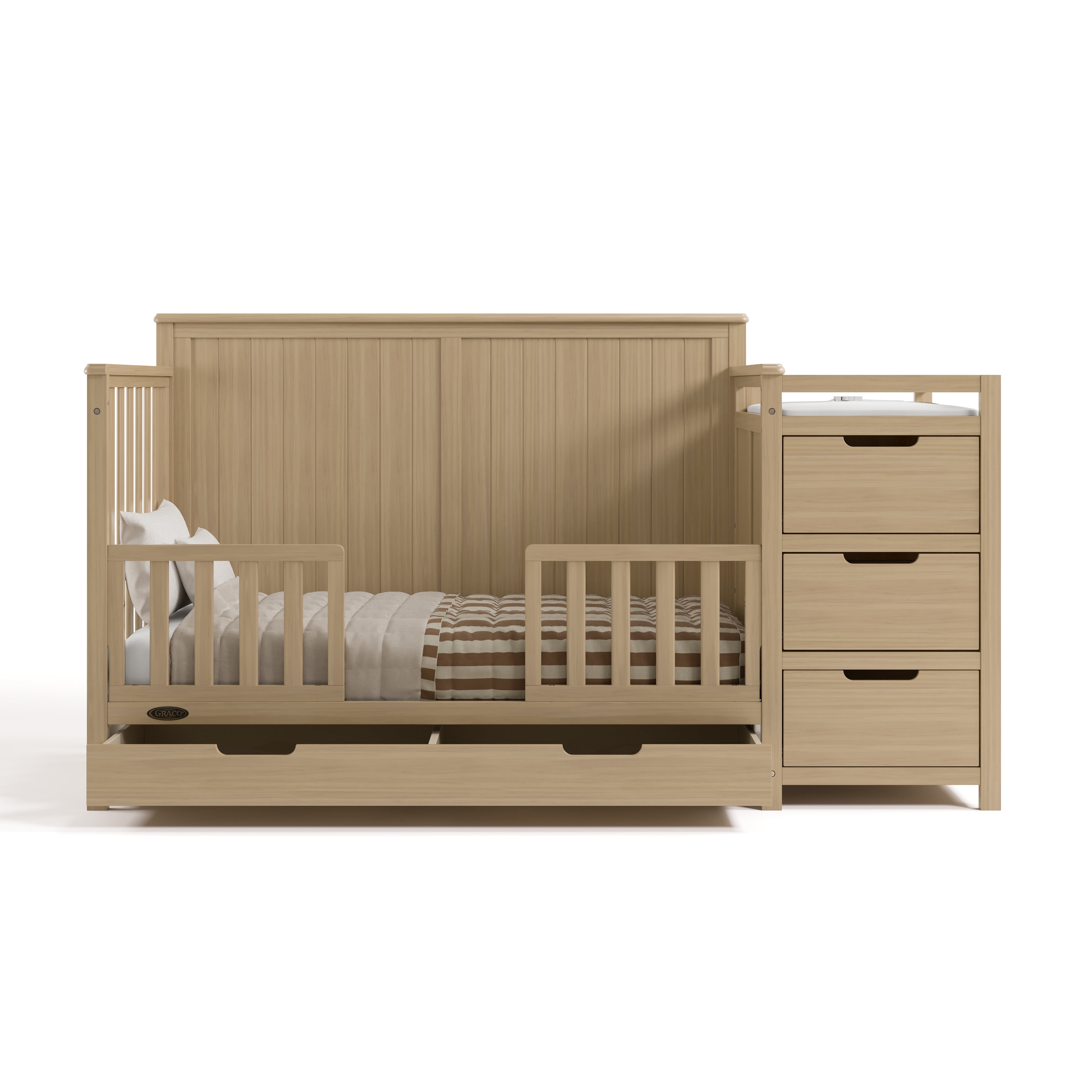 Graco Hadley 5-in-1 Convertible Baby Crib and Changer with Drawer, Driftwood