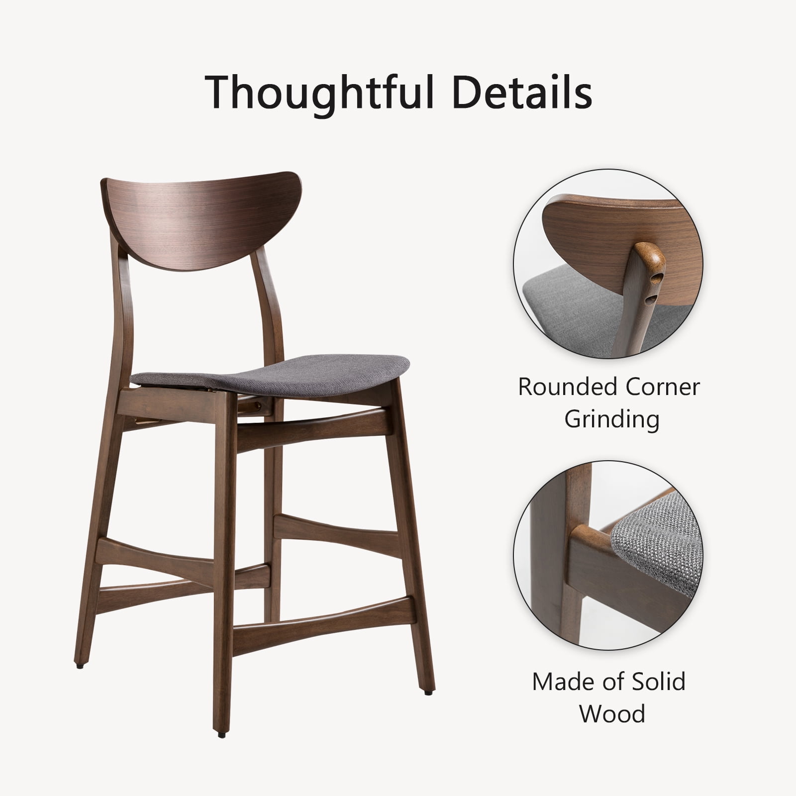 Kadyn Fabric Upholstered Counter Stool Set of 2, Mid-Century Modern Fabric Barstool, Kitchen Chair for Dining Room, Dark Grey Kadyn Fabric Upholstered Counter Stool Set of 2, Mid-Century Modern Fabric Barstool, Kitchen Chair for Dining Room, Dark Grey