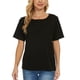 thumbnail image 3 of Camisa de manga corta para mujer, cuello redondo, 4 botones, empalme de encaje en la espalda, Color puro, camiseta para mujer, Top para fiesta de citas diarias, negro L, 3 of 7