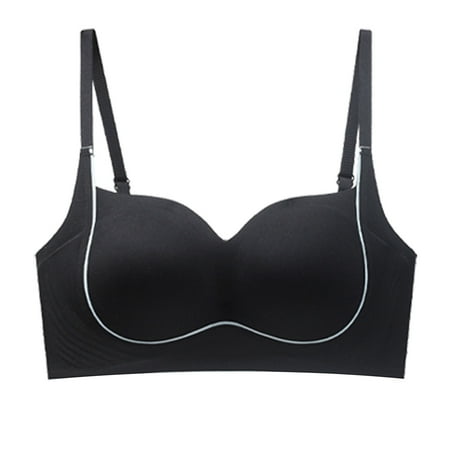 Gnurob Womens Bras Seamless Bralettes Push Up Brassiere Seamless Full Support Underwear Adjustable Straps Bralette Everyday Basic Sleeping Bra Clearance Saving Black Medium