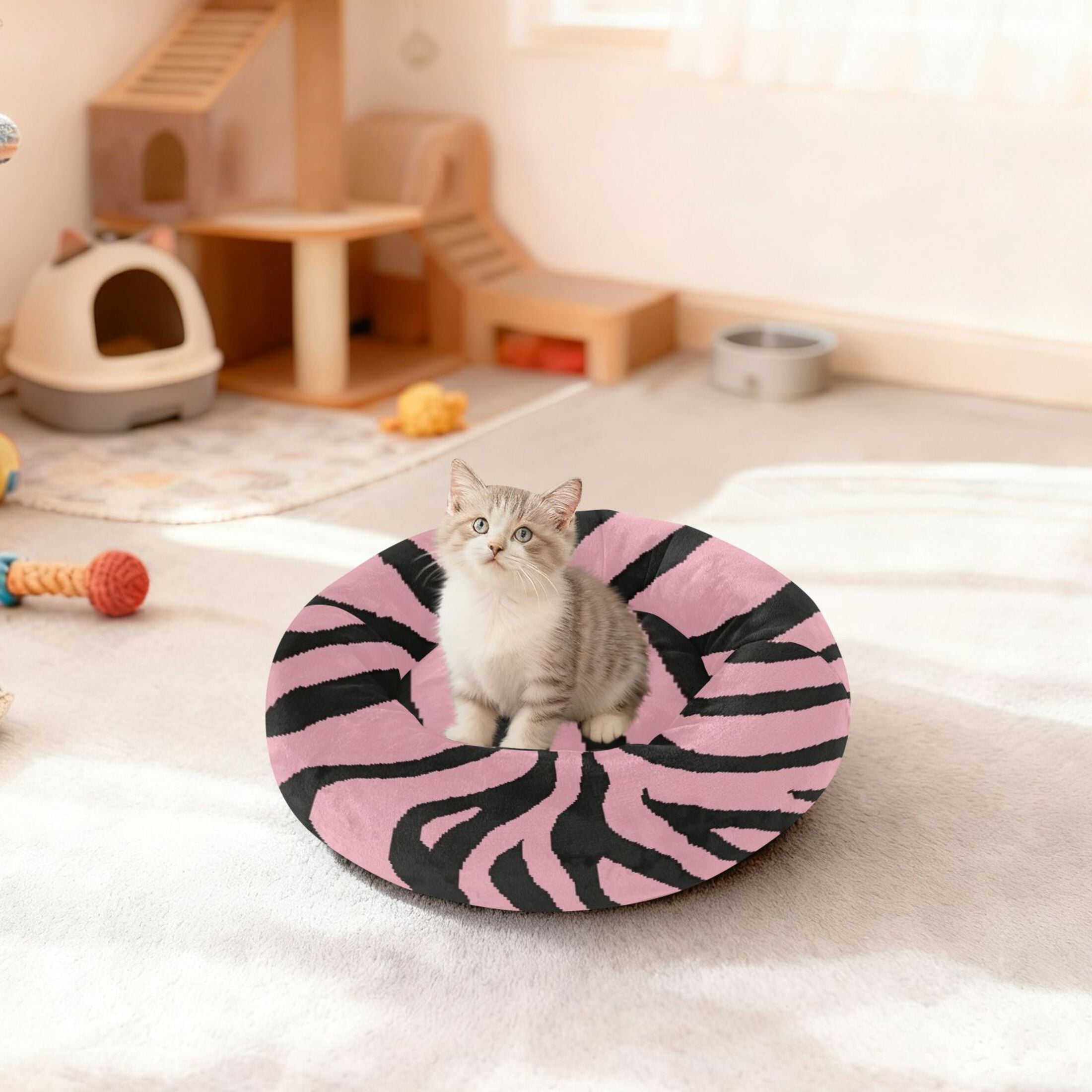 Iauyy Pet Couch Donut Cat Bed for Indoor Cats/Small Dogs Washable & Machine with Non-slip Bottom Calming Cat Furniture, The Perfect Zebra (M)