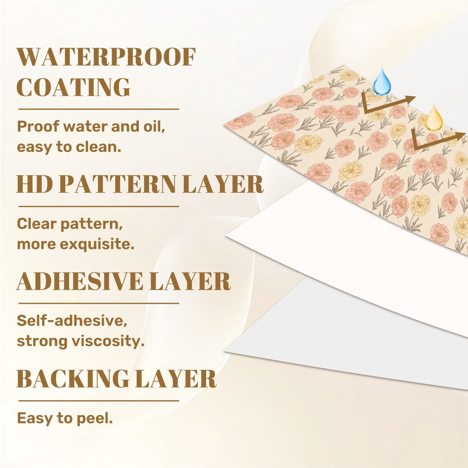 Peel and Stick Wallpaper Soft Pink Yellow Carnation Floral Beige vintage boho Wall Mural 23.6in x 9.8ft Self Adhesive Removable Wall Paper Renter Friendly Wallpaper for Bedroom Kitchen Bathroom