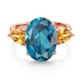 thumbnail image 2 of Gem Stone King 18K Rose Gold Plated Silver London Blue Topaz and Yellow Citrine Ring for Women (8.18 Cttw, 14X10MM Oval and 7X5MM Pear Shape, Gemstone November Birthstone, Size 5), 2 of 3