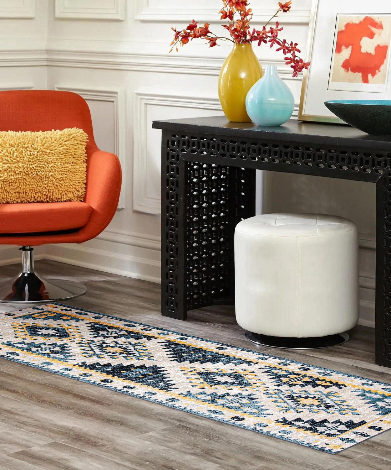 ECARPET Washable Vintage Turkish Tribal Area Rug & Runner for Hallway, Living Room