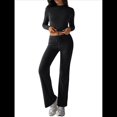 thumbnail image 2 of Conjuntos de 2 Piezas para Mujer, Larga, Cuello Redondo, Pantalones Acampanados de Cintura Alta, Conjuntos de Chándal, Ropa de Calle. Negro S, 2 of 10