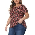 thumbnail image 4 of Agnes Orinda Plus Size Tops for Women Floral Printed Short Sleeve Round Neck Loose Casual Basic Tee Shirt, 4 of 5