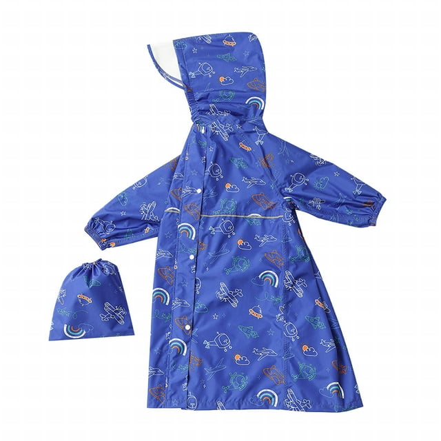 Kids Raincoat, Waterproof Hooded Jacket with Reflective Strips and Backpack Cover, Lightweight Polyester Rainwear for Children Ages 3-13, Includes Storage Pouch for School and Outdoor Activities