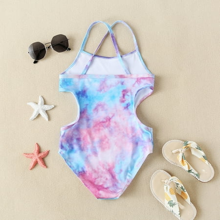 

Gubotare Toddler Summer Sleeveless Girls Colorful Tie Dye Holiday Style Swimwear Swimsuit Bikini Fun Suit Blue 3-4 Years