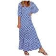 thumbnail image 1 of Robe de Mode pour Femmes Imprimé Boho Manches Mi-Longues Robe Col en V Bretelles Robe Ample Robe Longue Robe de Vacances, 1 of 6