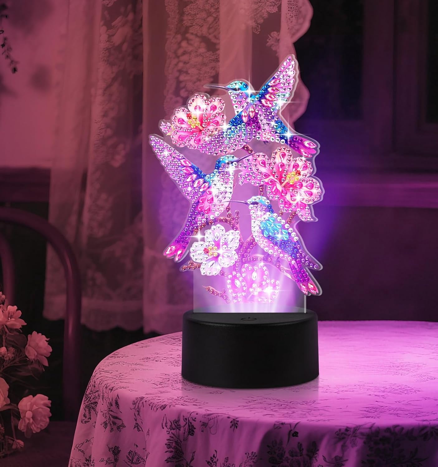 General Diamond Painting Night Light, Diamond Painting Kits for Adults Desktop Ornaments for Table Tabletop Decor Diamond Art Accessories for Adult Beginner Touch Lamp for Bedrooms Living Room-Birds