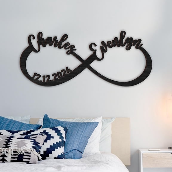 Personalized Infinity Heart Wall Decor With Custom Names & Date – Wooden Couple Sign, Custom Wedding Gift, Anniversary Gift for Him Her, Engagement Home Decor