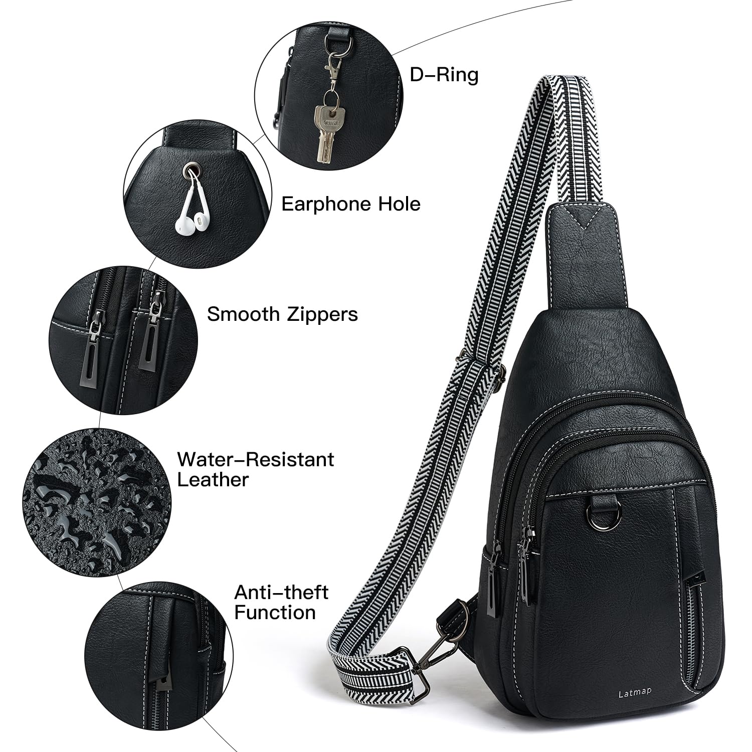 7L Sling Bag for Women & Men, Leather Anti-Theft Crossbody Backpack, Small Daypack Fanny Pack for Travel, Hiking, and Work