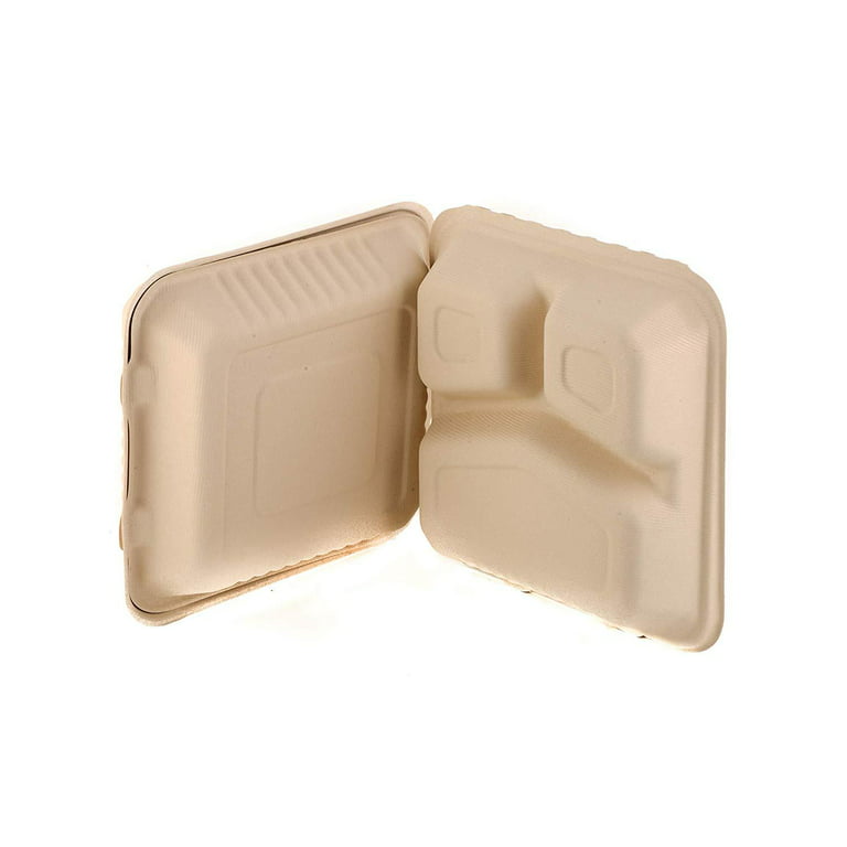 China Bagasse 9*8″ 3-COM Clamshell Takeout Containers
