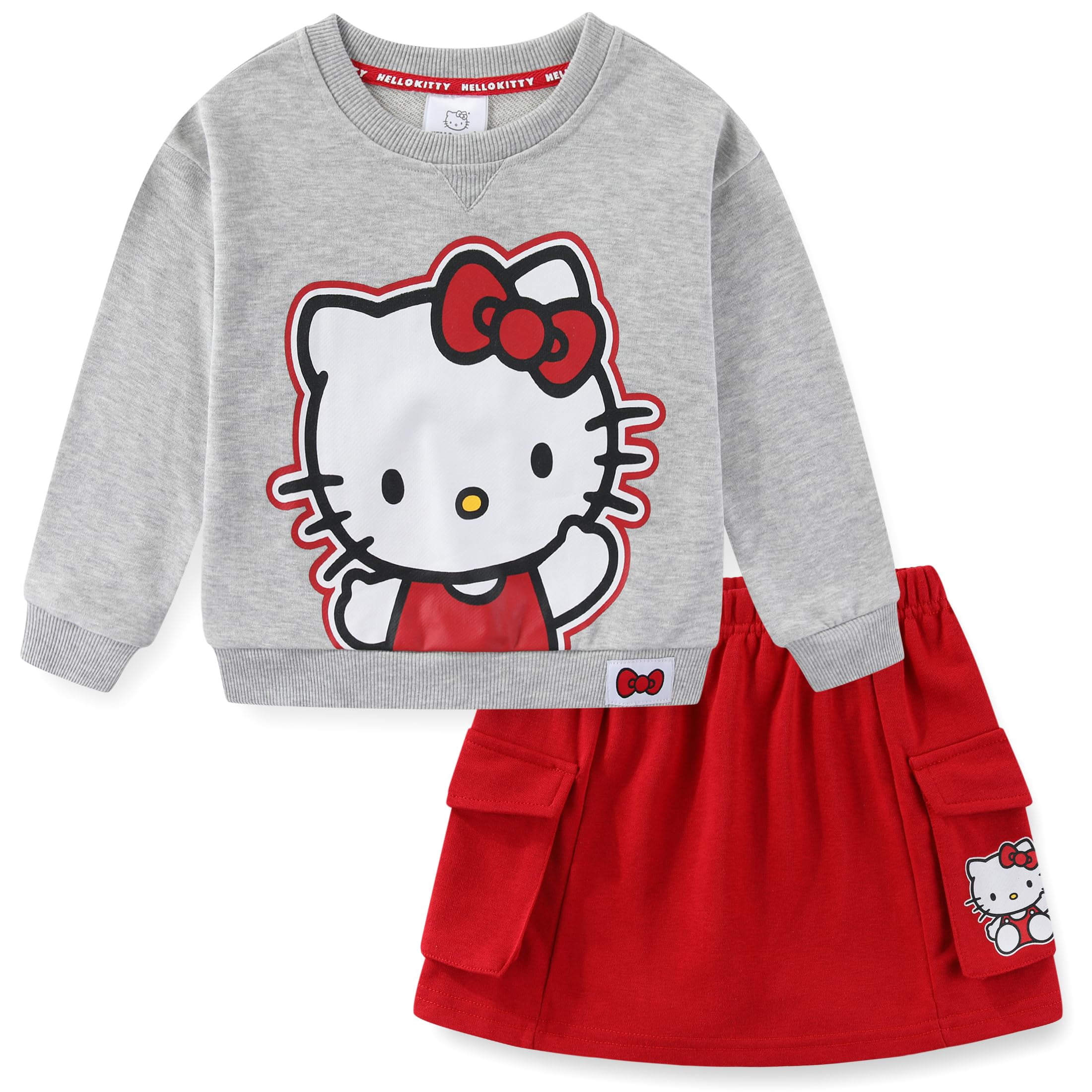 Hello Kitty Sanrio Girls French Terry Sweatshirt and Skort Skirt Set (Girls), 2 Piece Set, Sizes 4-12