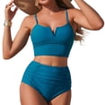 thumbnail image 2 of Conjuntos de bikini para mujer, bikinis de cintura alta con cuello en V y cordón ajustable, traje de baño fruncido, conjunto dividido, traje de baño de dos piezas para mujer, traje de baño de 2 piezas, 2 of 3