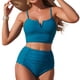thumbnail image 2 of Conjuntos de bikini para mujer, bikinis de cintura alta con cuello en V y cordón ajustable, traje de baño fruncido, conjunto dividido, traje de baño de dos piezas para mujer, traje de baño de 2 piezas, 2 of 3