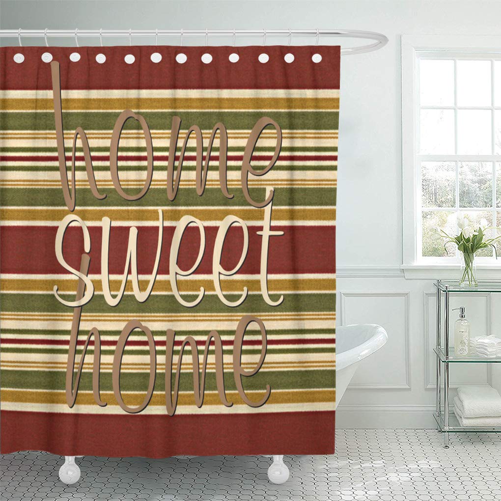 CYNLON Red Artsy Burgundy Green Ivory Ochre Yellow Stripes Contemporary Bathroom Decor Bath