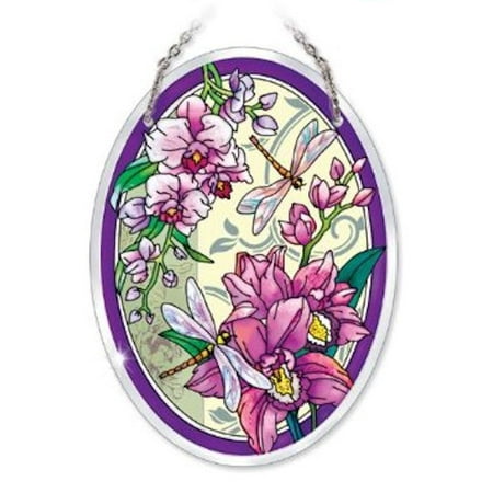 Glass Serenity Suncatcher - Amia Studios 41015 Orchid Collage with Dragonfly Medium Glass Suncatcher