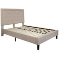 thumbnail image 1 of Lit plateforme Roxbury double touffeté en tissu beige, 1 of 7