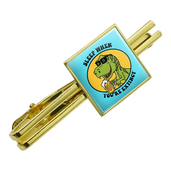 Sleep When Your Extinct Dinosaur Funny Humor Square Tie Bar Clip Clasp Tack- Silver or Gold