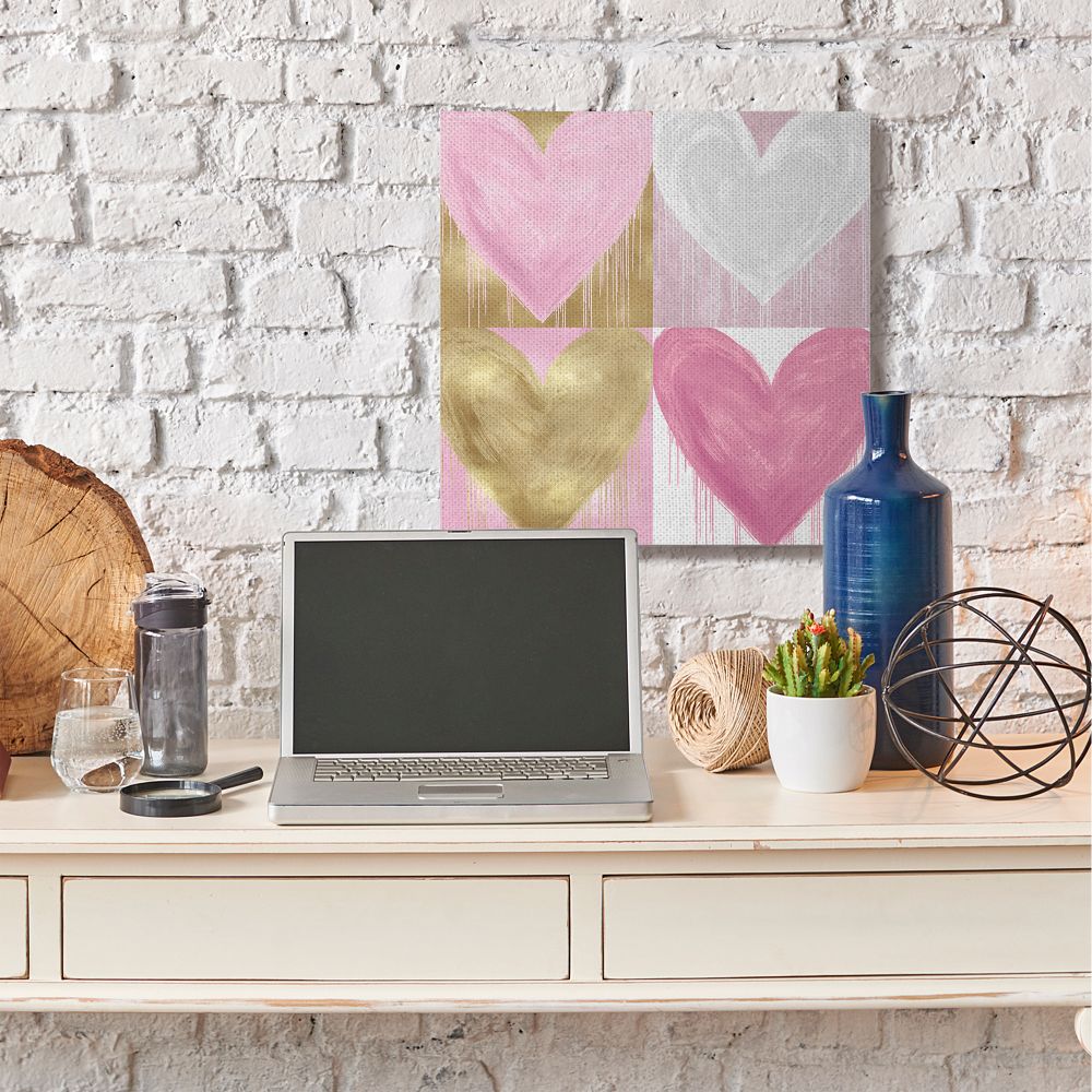 Stupell Industries Pink and Gold Glam Hearts Spray Paint Drip Canvas Wall Art Design by Lindsay Rodgers