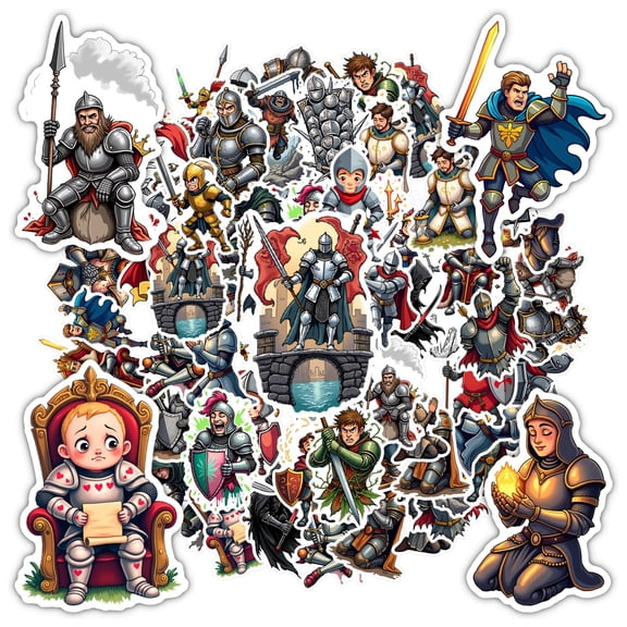 35pcs-50pcs Medieval Stickers Knight Stickers Fantasy Warrior Stickers for Notebooks Suitcases Laptops