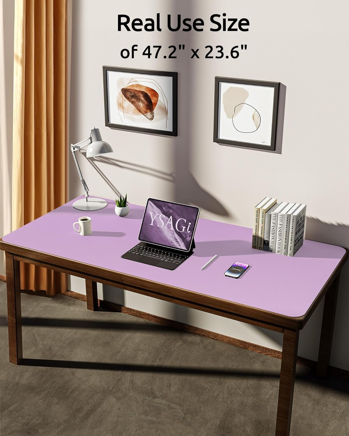 Leather Desk Pad Protector, Office Desk Mat, Large Mouse Pad, Non-Slip PU Leather Desk Blotter, Laptop Desk Pad, Waterproof Desk Writing Pad for Office and Home (Light Pink, 47.2" x 23.6")
