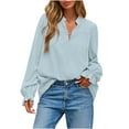 thumbnail image 2 of ClodeEU Women's Long Ruffle Sleeved V Neck Shirt ,Loose Casual Blouses,Solid Color Shirt Top Light Blue,Womens Plus S, 2 of 8