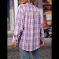 thumbnail image 4 of Camisa Abotonada para Mujer, Camisa A Cuadros, Larga, Solapa, Informal, para Negocios, Trabajo Púrpura L, 4 of 10