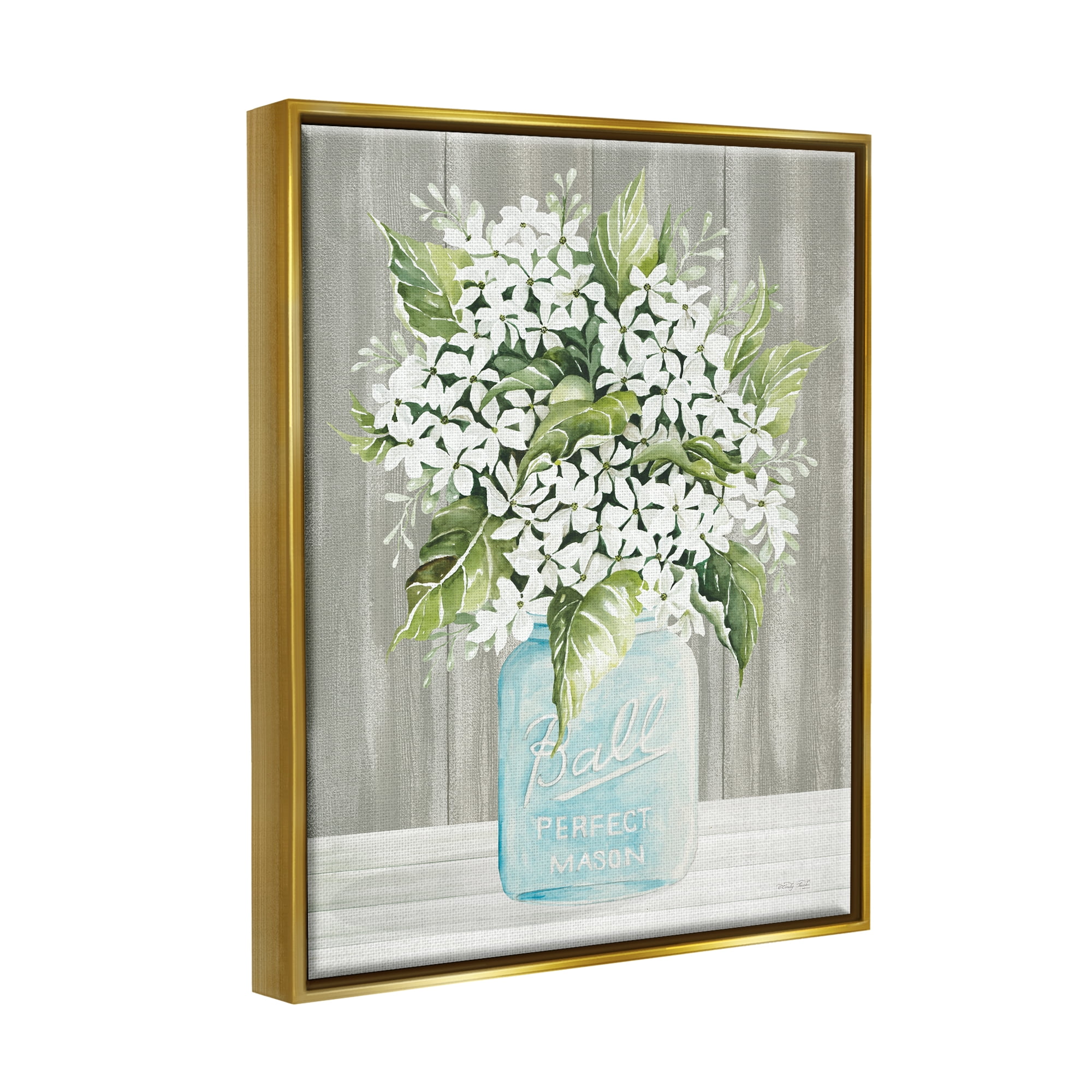 Stupell Industries Rustic Jar Bouquet Botanical & Floral Painting Gold Floater Framed Canvas Art Print Wall Art, 25 x 31