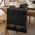 thumbnail image 2 of Macrame Boho Table Runner 72 Inches Long Farmhouse Woven Cotton Home Decor for Dining Room Table Kitchen Island Buffet Console Bridal Shower Party Rustic Farmhouse Kitchen Decor - 12x72 Inch（Black）, 2 of 8