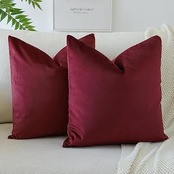 Eryueer Pack of 2 Velvet Soft Solid Cushion Covers 40x40 cm 16x16 Inch Decorative Throw Pillow Covers Square Cushion Case Home Decor Pillow Cases for Couch Sofa Living Room Bedroom (Wine Red)