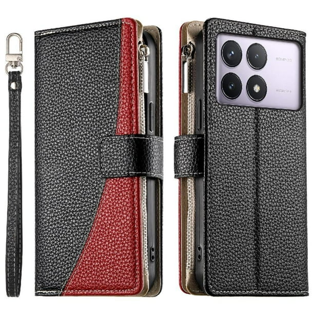 Funda cartera GANGXUN para Xiaomi Poco F6 Pro 5G , cuero PU con tarjetero, cremallera, correa de mano, soporte y protección 901°
