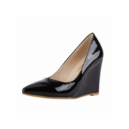 

Gomelly Womens Wedges Pointed Toe Dress Shoe Fashion Ladies Wedge Heel Pumps Black 4.5