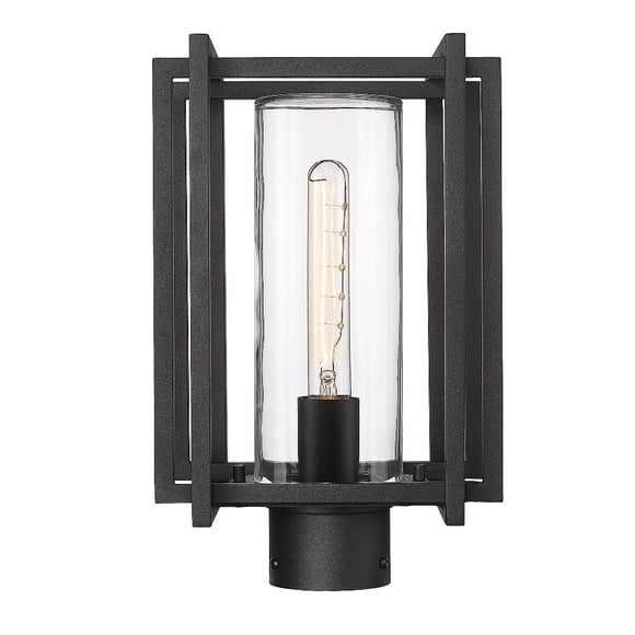 Tribeca 1-Light Outdoor Post Light in Natural Black and Clear Glass