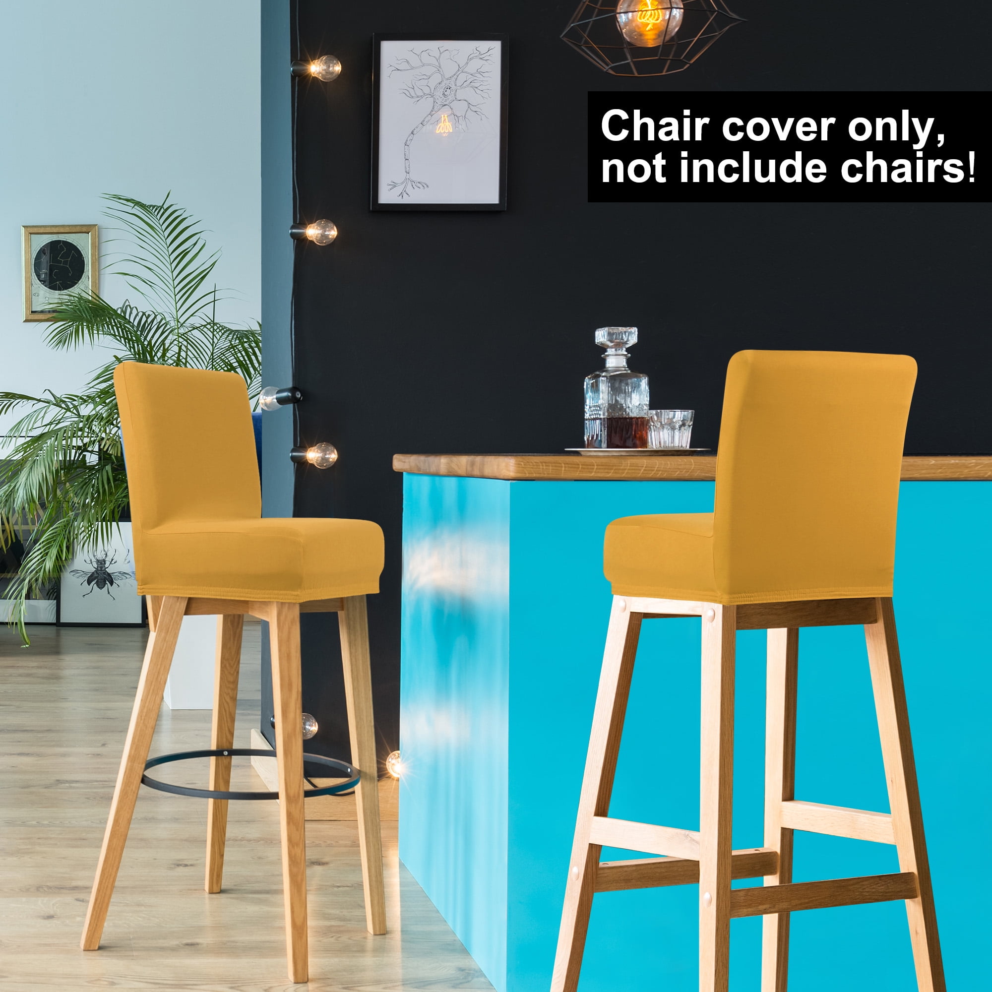 Unique Bargains Bar Stool Covers Counter Height Side Chair Slipcover Gold 2 Pcs